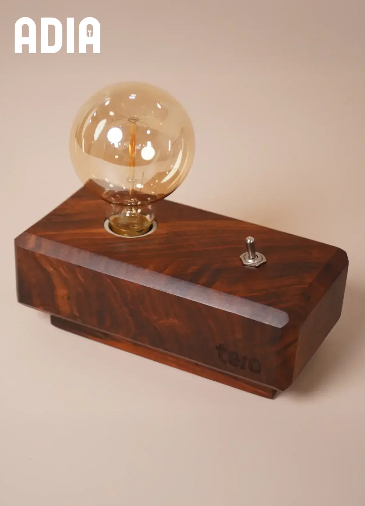 ADIA solid wood desk lamp close-up of beeswax finish and faceted diamond-cut edge detail