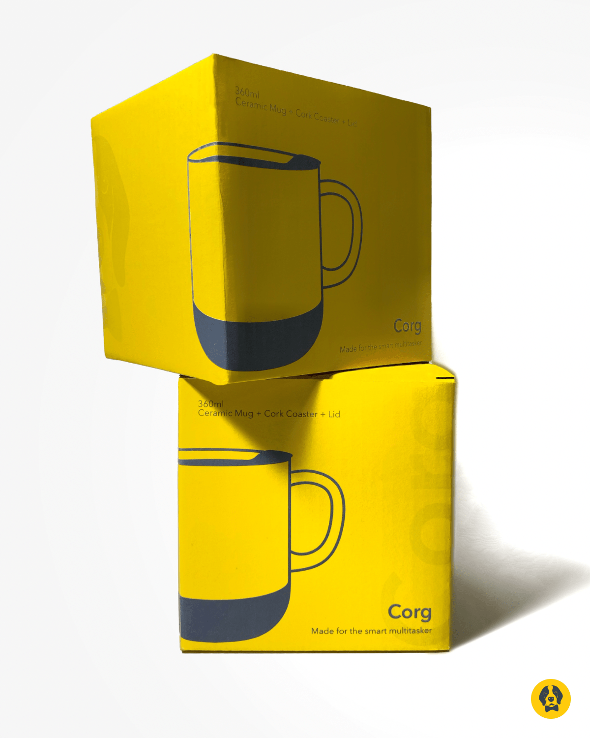 Stotodo Corg Cup Ceramic Mug White 360 ml with Cork Coaster Base and Lid Packaging