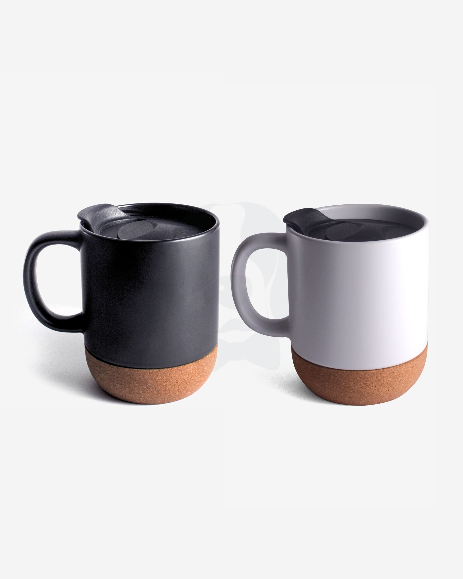Stotodo Corg Cup Ceramic Mug White and Black 360 ml with Cork Coaster Base and Lid