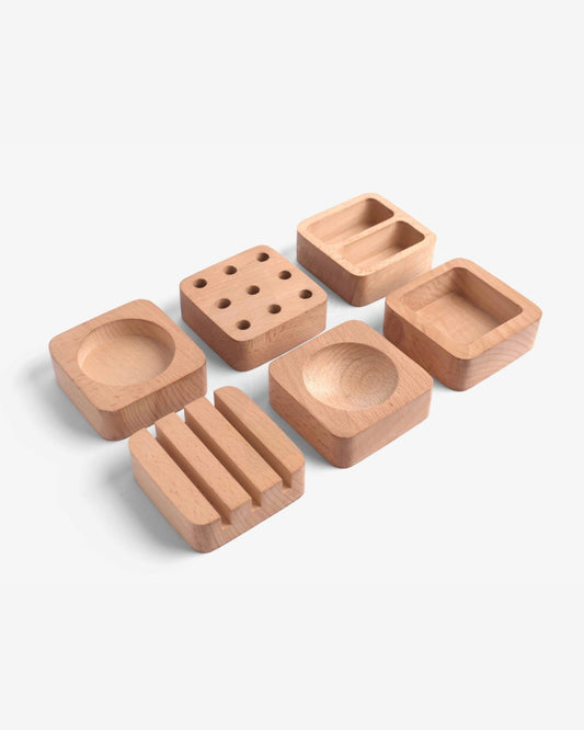Wooden Blocks Organizer 6 in 1 Desk Organizer