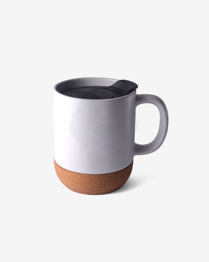 Stotodo Corg Cup Ceramic Mug White 360 ml with Cork Coaster Base and Lid