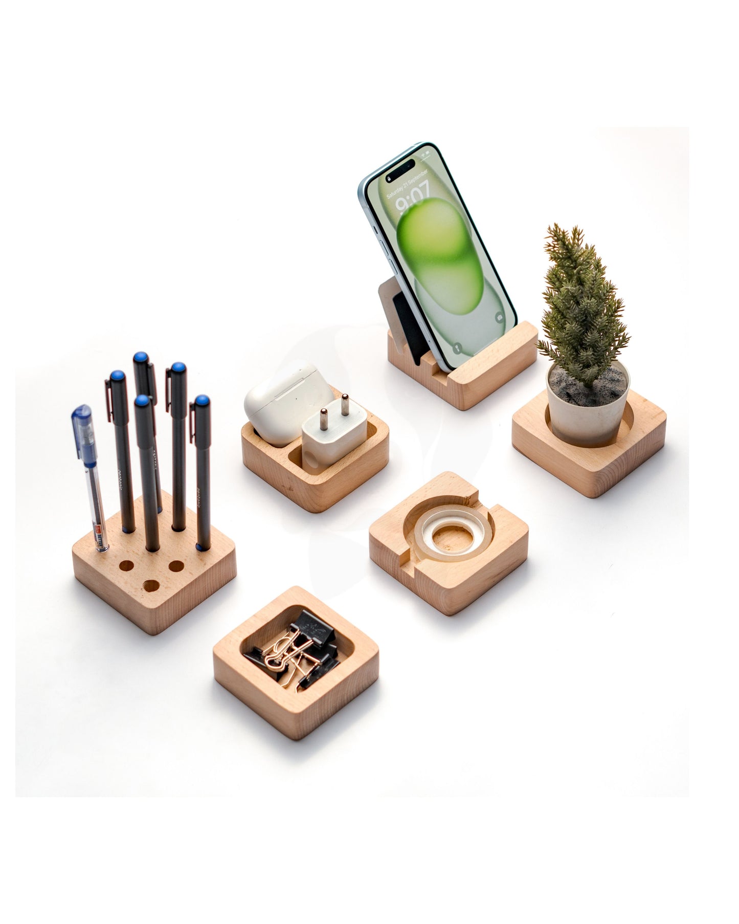 Wooden Blocks Organizer Pens, Phone, Decor, Charger, Clips, Desk Organizer