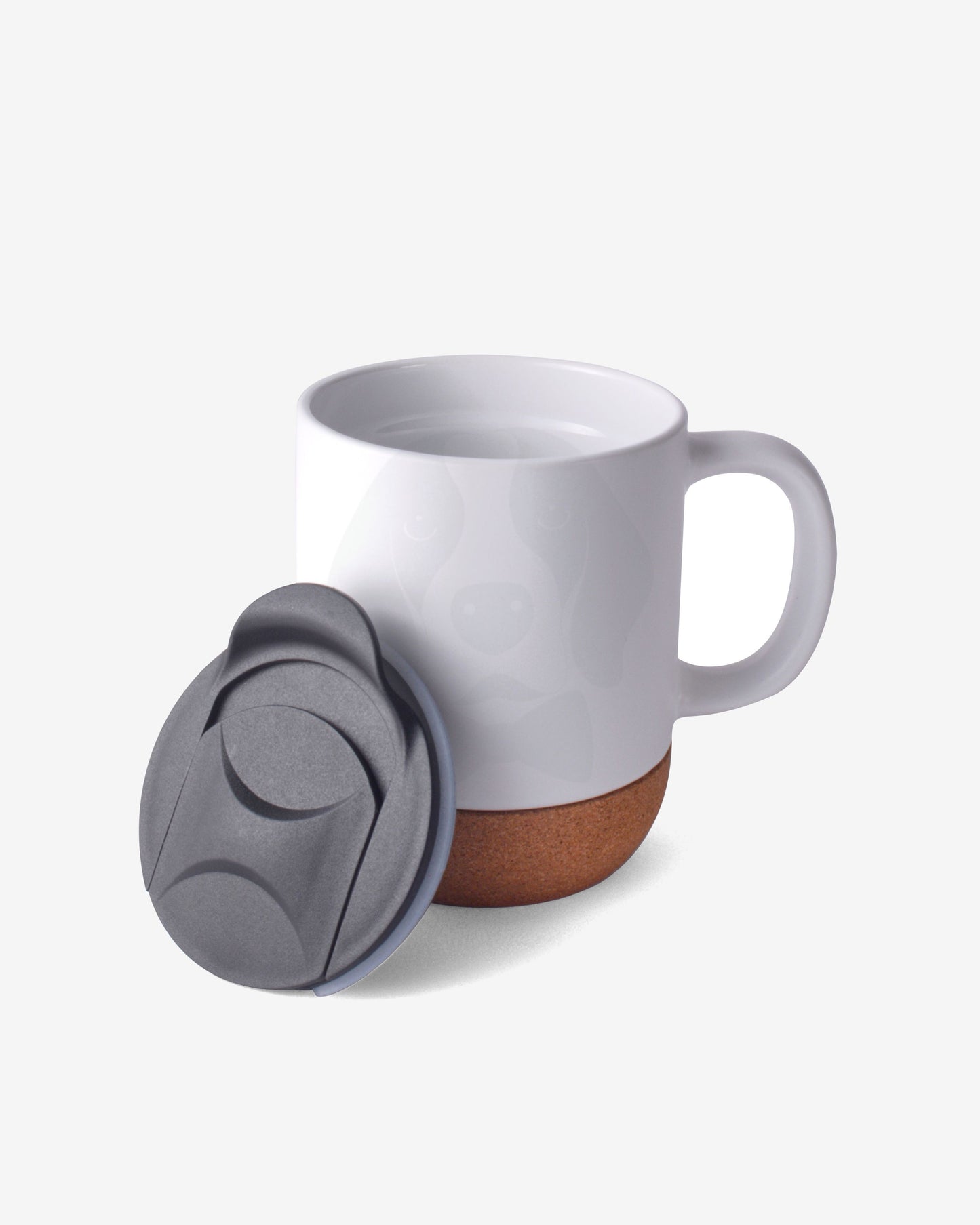 Stotodo Corg Cup Ceramic Mug White 360 ml with Cork Coaster Base and Lid