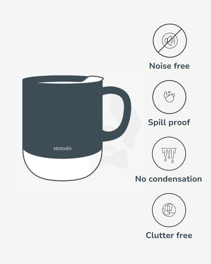 Stotodo Corg Cup Ceramic Mug White 360 ml with Cork Coaster Base and Lid Features