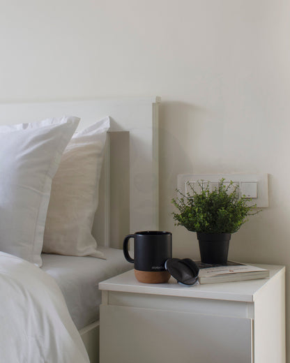 Stotodo Corg Cup Ceramic Mug Black 360 ml with Cork Coaster Base and Lid Morning Cup