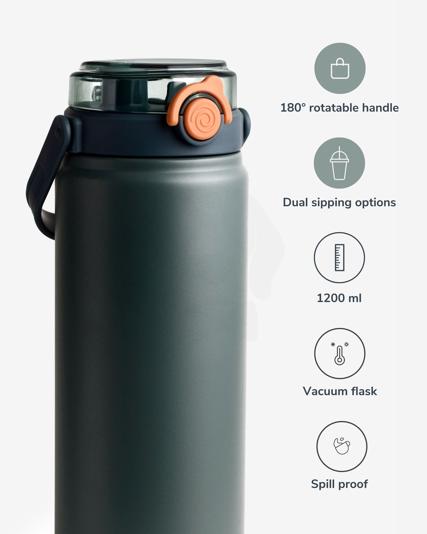 Stotodo Tank Dual Sipper Flask - Green 1.2L Bottle Features