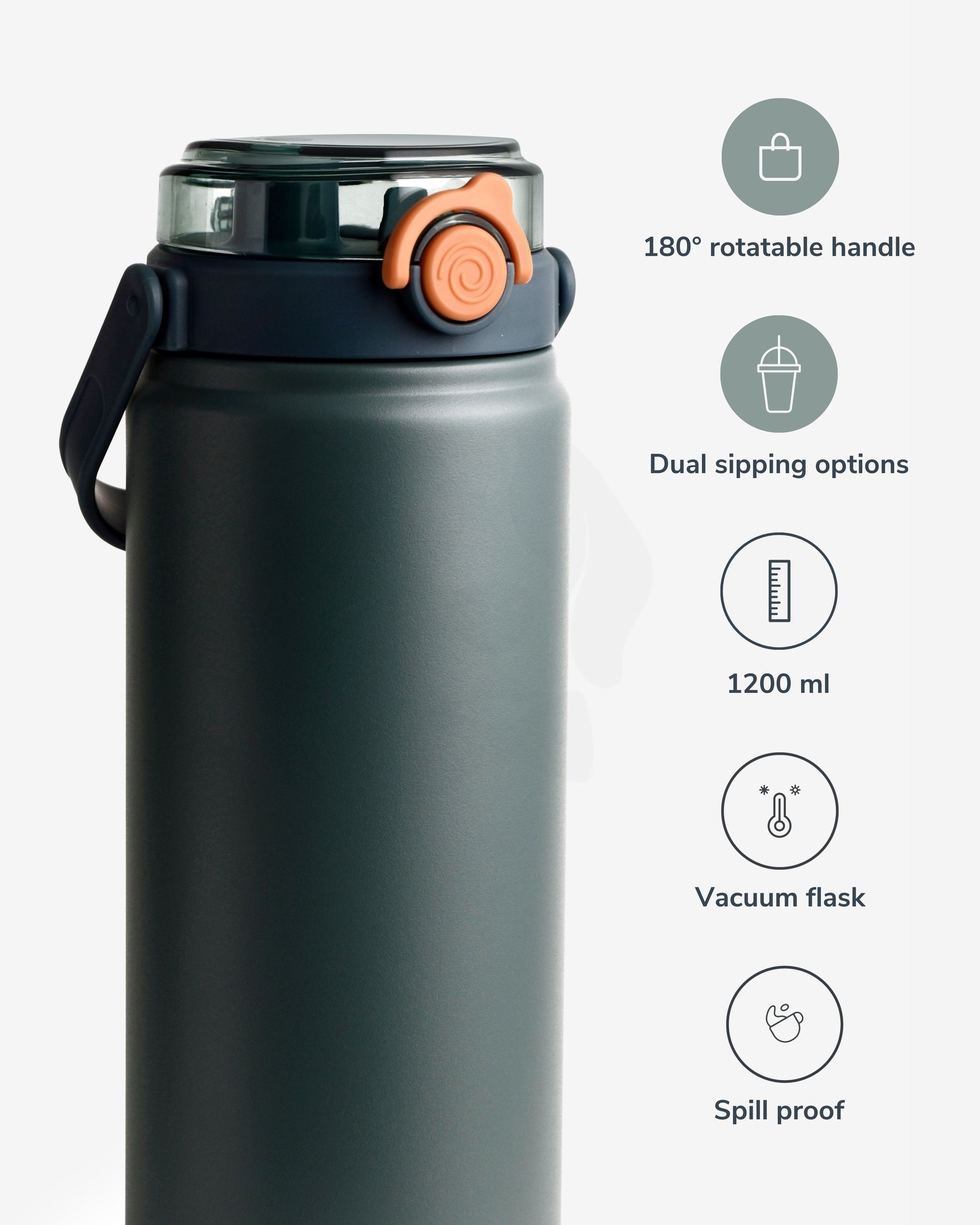 Stotodo Tank Dual Sipper Flask - Green 1.2L Bottle Features