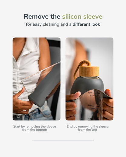 Stotodo Pillar Portable Glass Bottle Grey with Bamboo Lid and Removable Silicon Sleeve