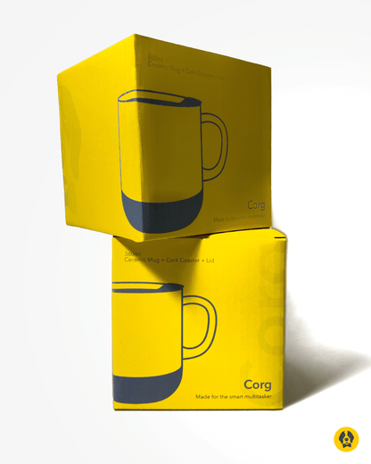 Stotodo Corg Cup Ceramic Mug White 360 ml with Cork Coaster Base and Lid Packaging