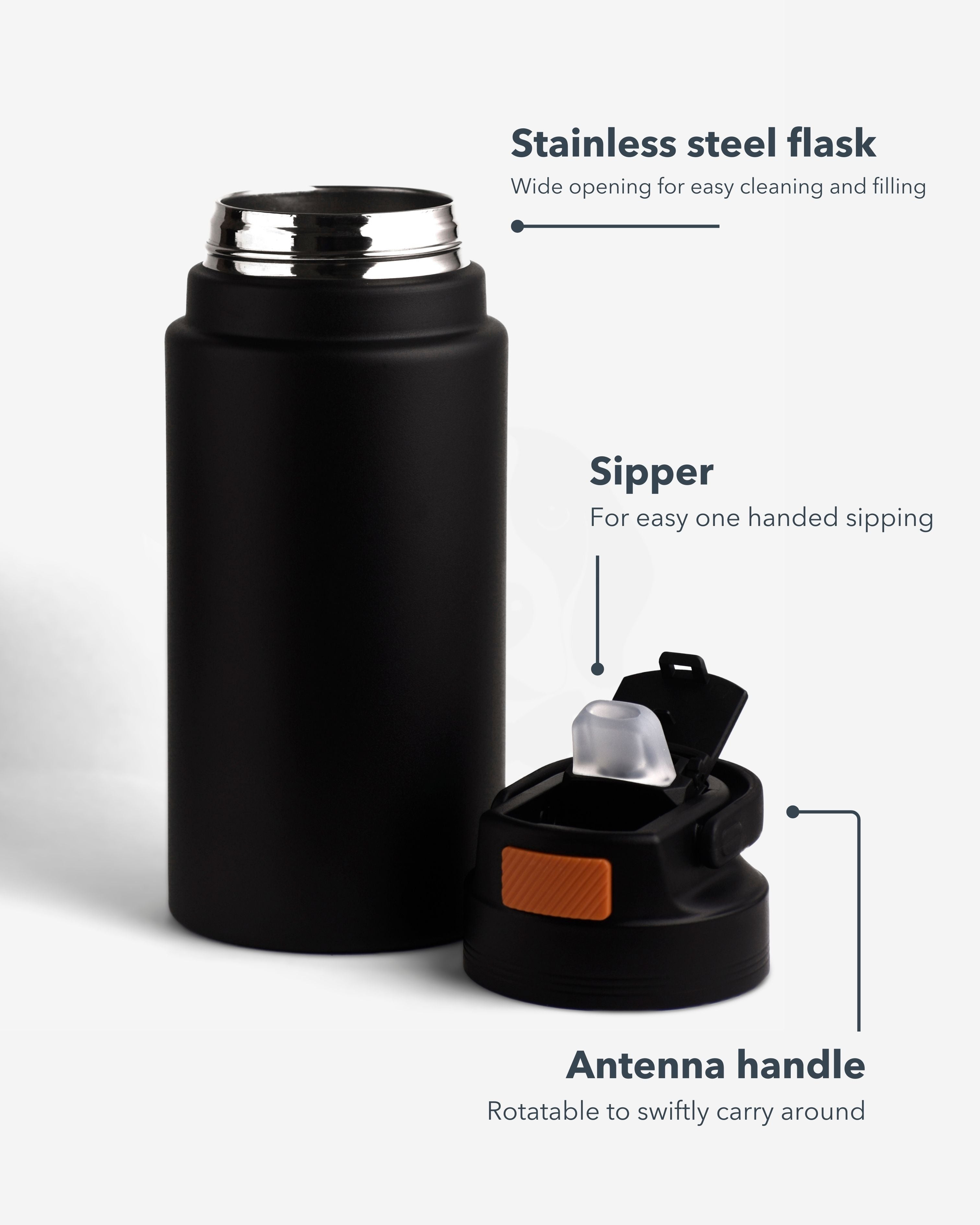 Stotodo Droid Sipper Stainless Steel Flask - Cream 800 ml with Rotatable Handle
