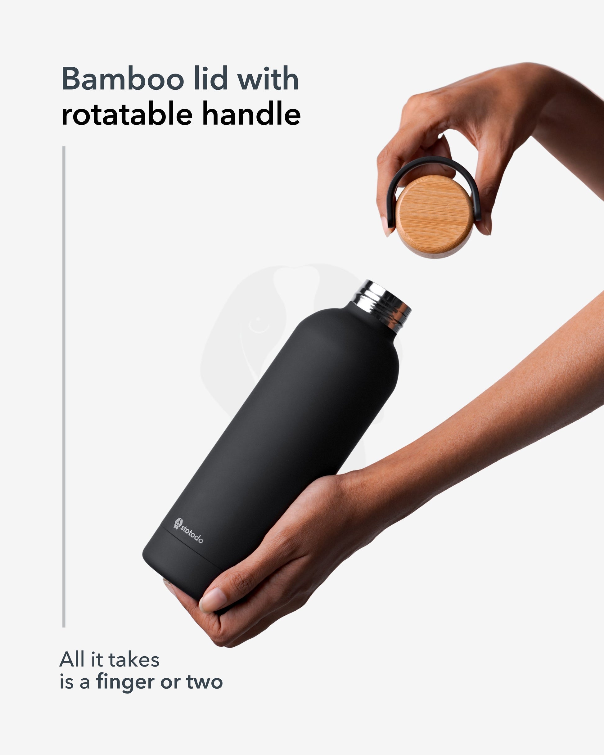 Stotodo Carbon Premium Flask Compact Drinkware Insulation - Carbon Black 500 ml Bamboo Lid with Rotatable Handle