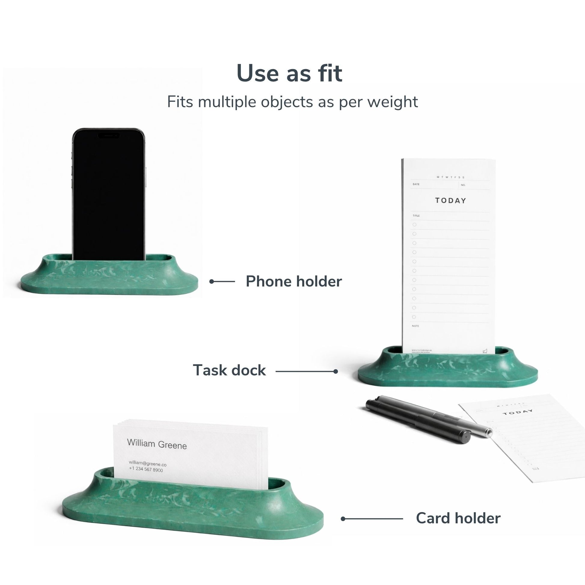 Aero Task Dock angled view showing the Jesmonite body and cork base – handcrafted desk organiser by Kuro Design
