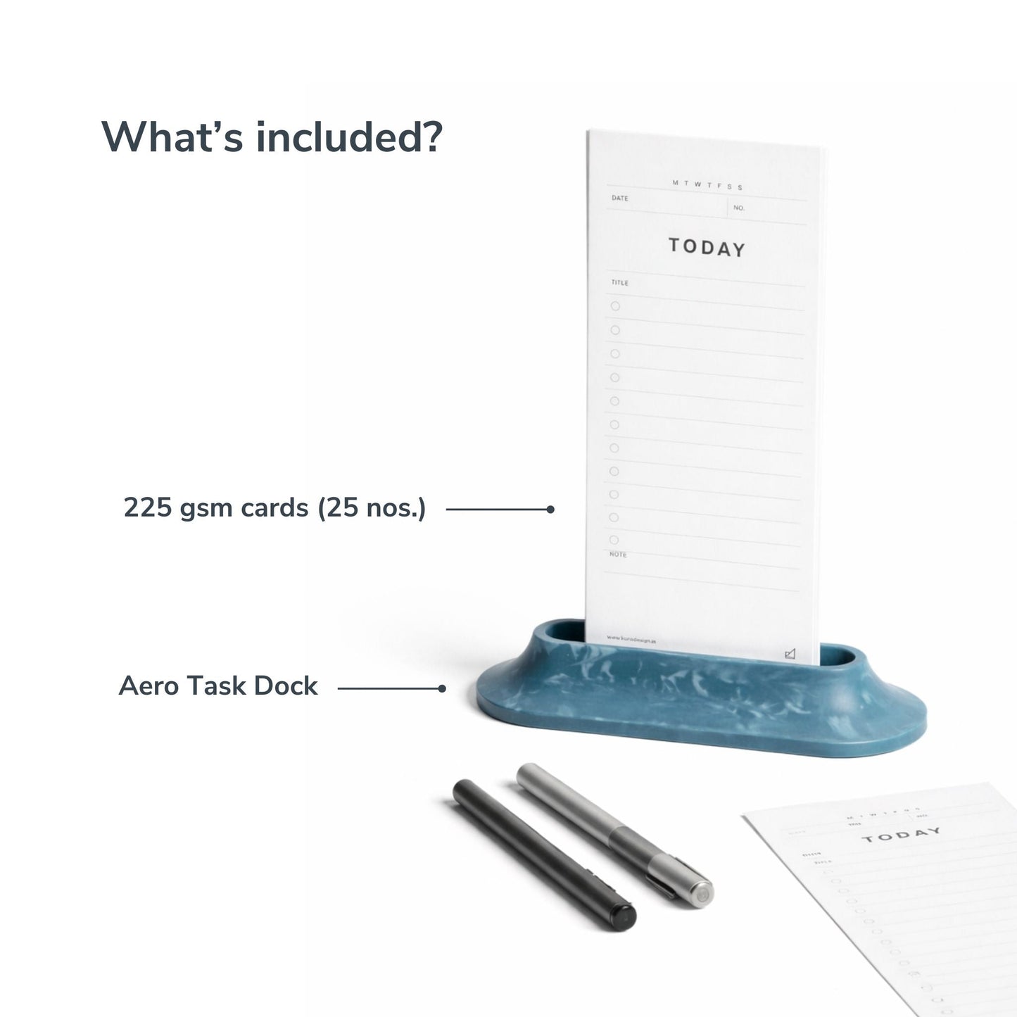 Aero Task Dock in Black Marble by Kuro Design – Jesmonite desk organiser with phone stand and task card slot